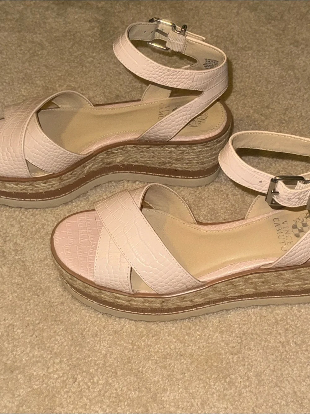 Vince Camuto Pink Croc-Embossed Wedge Sandals - Picture 3 of 5